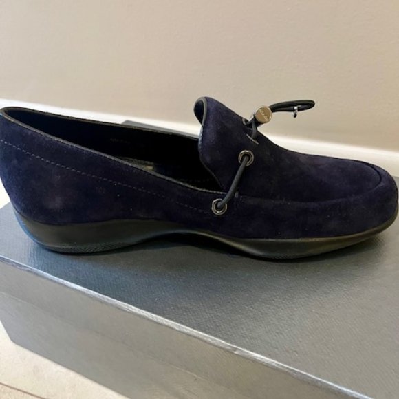 PRADA CALZATURE DONNA NAVY SUEDE TOGGLE LOAFERS DRIVERS SIZE 36 BRAND NEW - Picture 6 of 12